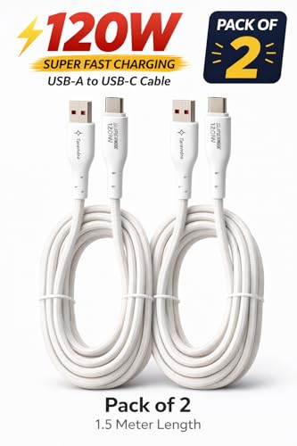 Image of USB Type-A to Type-C Fast Charging Cable, 120W SuperVOOC, Nylon Braided, 1.5 Meters, White (2, 150, Centimeters)