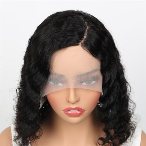 Peruki do włosów Peruka z kręconymi włosami Bob Lace dla kobiet, peruka głębokimi falami, krótka, część T, koronkowa czołowa(16inches)