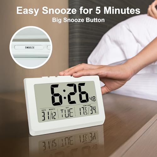 Horloge murale numérique LCD Lafocuse 10 pouces blanche à piles avec date et température - 6