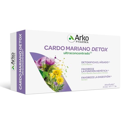 Arkopharma Arkofluido Cardo Mariano Detox, 20 Ampollas, Cardo Mariano y Romero, ayuda a detoxificar el hígado, favorece la función hepática, favorece la digestión, complemento Alimenticio