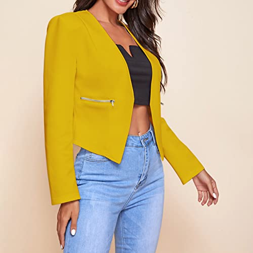 Women's Cropped Blazer Jacket Work Casual Lightweight Long Sleeve Open Front Outerwear with Pockets 20254