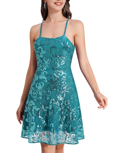 Robe trapèze scintillante ODIZLI avec paillettes intégrées et bretelles fines