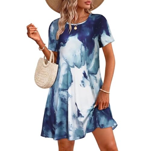 Summer Dresses for Women Casual Tshirt Short Sleeve Floral Sundress Beach Cover Ups with Pockets 2026