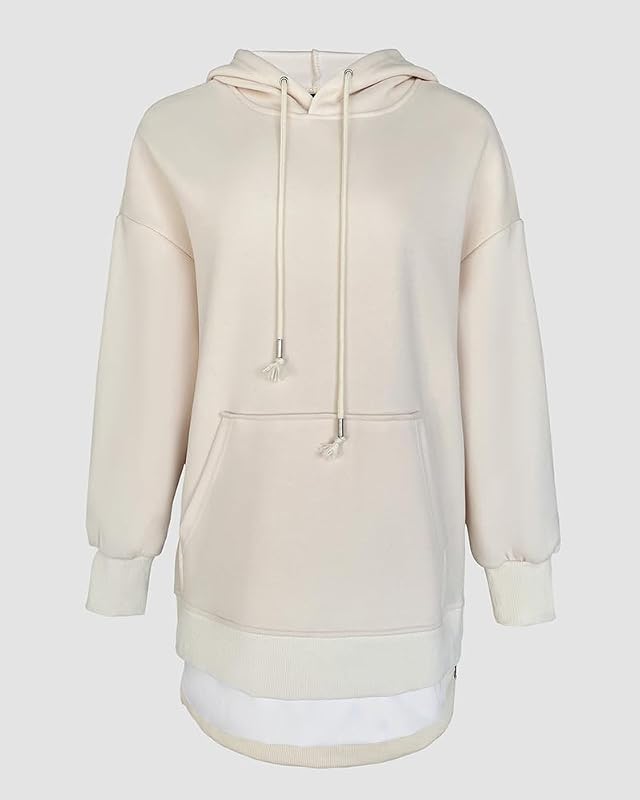CHICME Womens Oversized Long Hoodie Dress Fall Outfits Comfrt Pullover Sweatshirt Winter Clothing-Ap-XL Apricot image 4