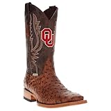 Vaccari Men's Cooper Genuine Brown Distressed Ostirich Print Leather OU Sooners Embroidery Broad Square Toe Cowboy Boots - 8