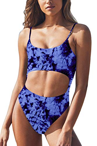 Image of Meyeeka Womens Scoop Neck Cut Out Front Lace Up Back High Cut Monokini One Piece Swimsuit