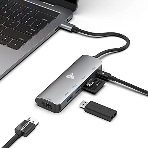 Image of Vaku Luxos Portable USB C Hub,6 in 1 Aluminum Hub with 4K HDMI Output, PD Power Delivery, USB 3.0 Port, SD /Micro SD Card Reader, Type C Hub Compatible for MacBook Pro, MacBook Air, iPad Pro