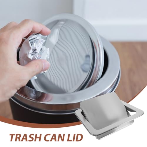 Image of BESTOYARD Recessed Countertop Trash can Lid 9.01 X 9.01 X 1.29 in Stainless Steel Swing Flap Cover for Kitchen Cabinet Tabletop Office Restaurant Bathroom