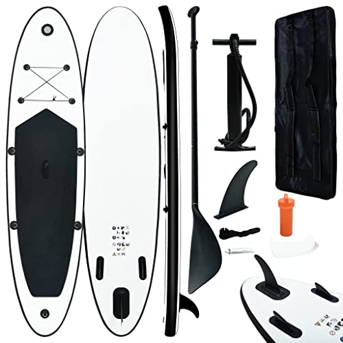 Vidaxl Juego De Tabla De Paddle Surf Hinchable Inflable Portátil Deporte Viaje Piscina Lago Bomba Manual Estable Duradero Blanco Y Negro