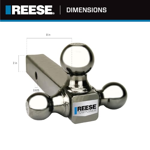 Reese Towpower 7039800 Tri-Ball Trailer Hitch Ball Mount - 1-7/8 Inch, 2 Inch, 2-5/16 Inch Trailer Hitch Balls, Fits 2 Inch Square Receiver, 10,000 lbs. Capacity, Rust and Corrosion Resistance