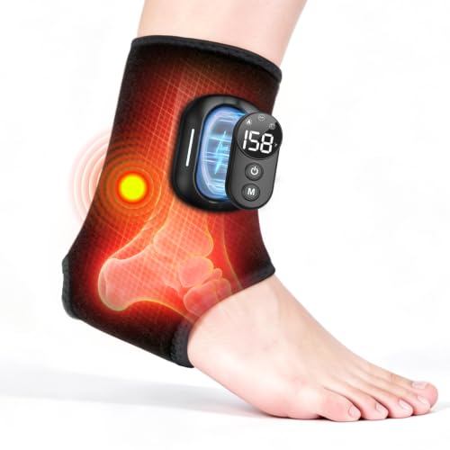 Cordless Heated Ankle Massager, Triple Therapy Foot Massager for Neyropathy | Portable Ankle Heating Pad for Pain Relieve, 5000mAh Batt, Detachable Remote, 6 Heat & 3 Vib Modes, 20/35/45min Timer