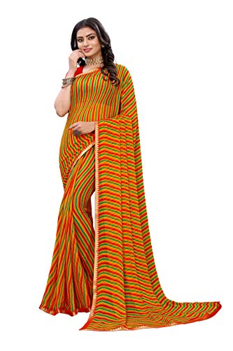 Image of AKHILAM Women's Lace Border Leheriya Chiffon Saree with Unstitched Blouse Piece(4QEN18 Parent)