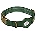 Reflective Leather Dog Collar with AirTag Holder - Soft Apple Airtag Dog Collar with Metal Buckle - Safety Cotton Pet Collars for Dogs Small Large Dogs Puppy (Hunter Green, S, 12