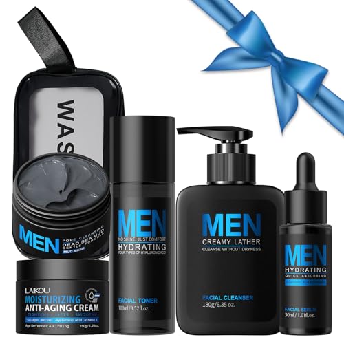 BeauBase Set de Skincare Hombre, 5 Piezas Cuidado Facial Hombre Pack Regalo, Men Skin Care Kit, para Todo Tipo de Piel Hidratante Revitalizante Antienvejecimiento