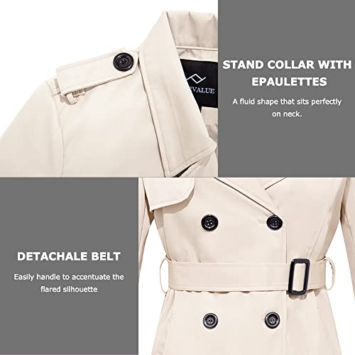 Farvalue Women's Long Trenchcoat Double Breasted Trench Coat Water Resistant Classic Peacoat With Belt Beige Large #TOP4