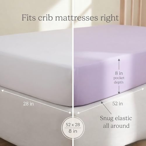 Image of Everyday Kids 2-Pack Fitted Crib Sheets, 100% Soft Breathable Microfiber Baby Sheet, Fits Standard Size Crib Mattress 28in x 52in, White Nursery Sheet and Lavender Nursery Sheet