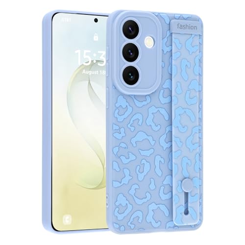 Image of Compatible with Samsung Galaxy S26 Plus Case with Strap Wrist Blue | Cheetah Print Shockproof Soft TPU Protective Cover for Women Girls, Slim Anti Scratch Case 6.7 Inch, Blue