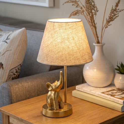 Image of BEHOMA Luxury Elephant Figurine Table Lamp Set, Antique Gold - Set of 2 | Luxury Aluminium Elephant table lamp in Antique Gold - as an accent lighting piece for living room - great housewarming gift