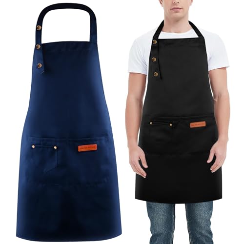 DASHUAIGE 2 Pack Adjustable Waterproof Canvas Aprons, Heavy-Duty Bib with Pockets for Grill & Restaurant Use(Black+Blue) - Cosy Home Interiors DASHUAIGE 2 Pack Adjustable Waterproof Canvas Aprons, Heavy-Duty Bib with Pockets for Grill & Restaurant Use(Black+Blue) - Image 8