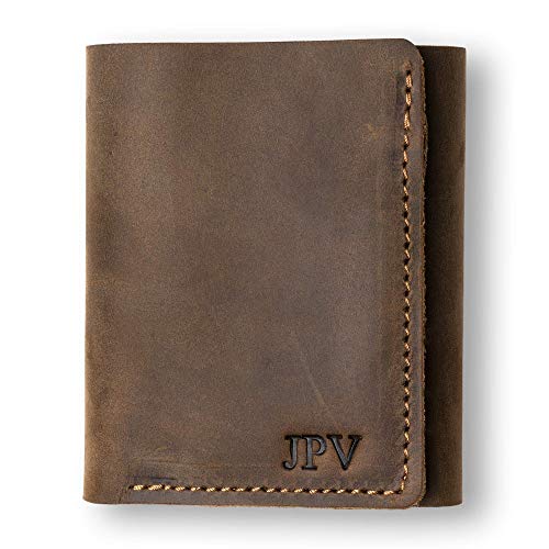 Pegai Personalized 100% Leather Trifold Wallet For Men, Handmade, Slim, Minimalist Design, Make It Personal, Kane (Chestnut Brown) #TOP3
