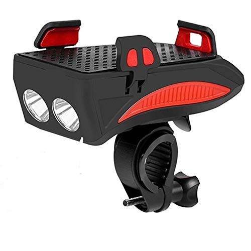 Fahrrad-Led-Licht Mountainbike Leuchte,Mit Handyhalter USB-Ladeanschluss 4000Mah,Mit Lautsprecher,Wasserdicht,StoßFest,Für das Für das 4'' bis 6,3''-Mobiltelefon,Schwarz (rot)