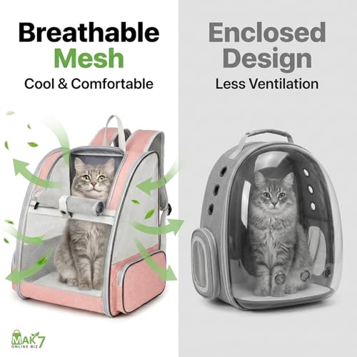 Image of MAK7 Cat Bag Carrier Backpack for Dogs& Kittens | Breathable Mesh Design, Lightweight Travel Bag for Small Pets | Wide Strap, Foldable | Cat Carrier, Dog | Heavybase Pad| Summer Pink