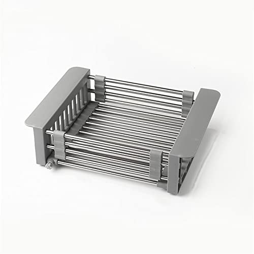 QIooQsaQ Soporte telescópico para fregadero de acero inoxidable, cesta telescópica, estante telescópico para fregadero, cesta para lavavajillas, estante para fregadero de cocina, uso diario (color