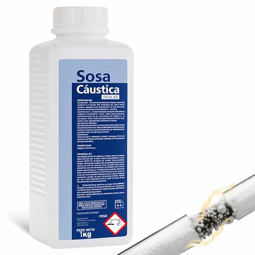 Sosa Cáustica Perlas, Desatascador Tuberías, Apto para la cocina y el baño, Ideal para eliminar grasa, restos orgánicos, obstrucciones y fabricación de jabón, Pureza del 70%, Contiene 3 botes de 1 Kg