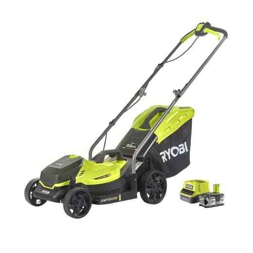 RYOBI 18 V ONE+ Akku-Rasenmäher RLM18X33B40 – 33 cm Schnittbreite, inkl. 4,0 Ah Akku & Ladegerät, kompakt & leicht für kleine Rasenflächen