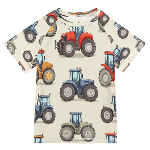 Boys Sun Shirts UV Protection Short Sleeve Rash Guard Swim Shirt Cartoon Tractor Water Shirt Rashguard 4T