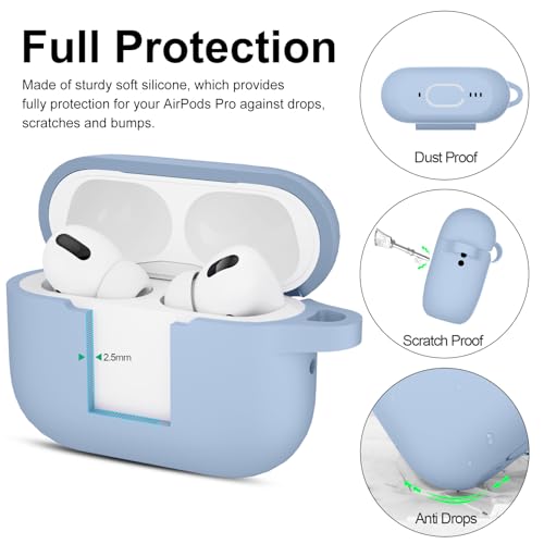 Image of for AirPods Pro 2nd 1st Generation Case Cover with Keychain, Protective Soft Silicone Skin Accessories for Apple AirPods Pro Charging Case 2022 /2019, Front LED Visible, Light Blue