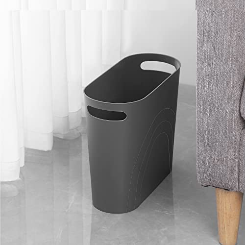 Image of rejomiik Small Trash Can, 3.5 Gallon Slim Garbage Can Plastic Waste Basket with Handles Container Bin for Narrow Spaces Bathroom, Bedroom, Kitchen, Office at Home, Dark Gray