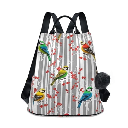 Sac à dos voyage tendance pour femme : motif oiseaux colorés et protection antivol intégrée