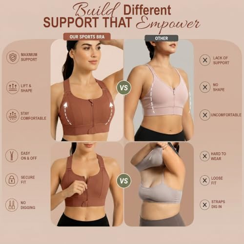 Image of Shoppy Villa - high Impact Sports Bra for Heavy Breast Full Coverage | Gym Bras for Women Workout | Yoga Bra,with Front Zipper Seamless Bra Push up Bras for Women | Black | 2X-Large