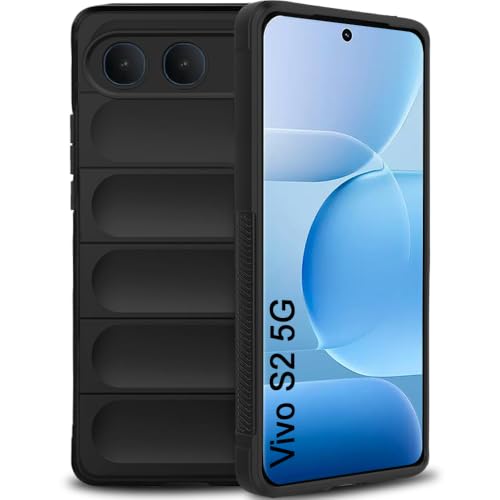 Image of TheGiftKart Liquid Silicon Back Cover Case for Vivo S2 5G | ShockProof Military Grade Protection | Micro-Fibre Cloth On Inner Side | Built-In Anti-Slip Grip Back Cover Case for Vivo S2 5G (TPU, Black)