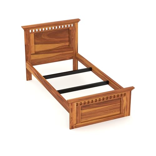 Image of Solid Sheesham Wooden Bed 6X4 Bed Single Bed Without Storage for Bedroom - Single Cot Wooden BedSingle Size for Living Room Guest Room - 12 Month Warranty (Liam Honey)