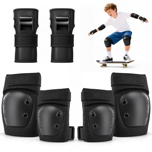 Youth Kids Adult Knee Pads Elbow Pads Wrist Guards Set 6 in 1 Protective Gear for Roller Skating Skateboard Inline Skating Scooter BMX Cycling Outdoor Sports (3-15 Years & Adults)