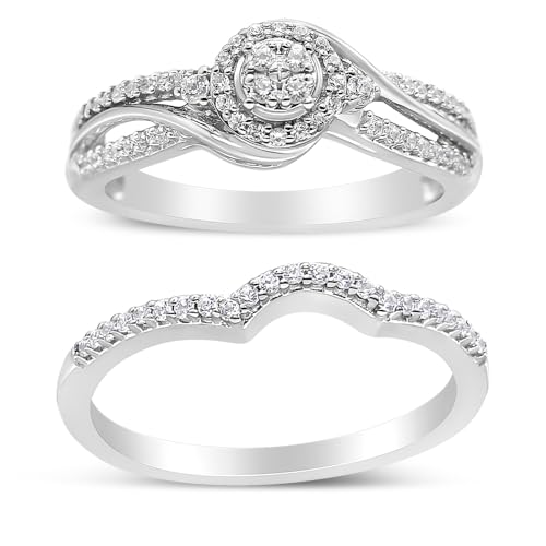 Haus of Brilliance .925 Sterling Silver 1/3 Cttw Composite Diamond Frame Bypass Bridal Set Ring and Band (I-J Color, I2-I3 Clarity) - Ring Size 6