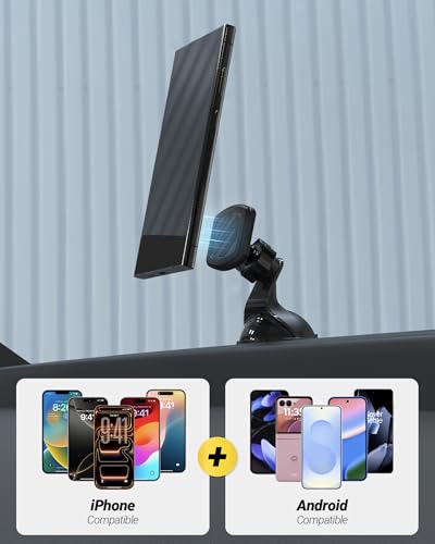 Image of Scosche Extra Strength Suction Cup Phone Mount, Magnetic Dashboard /Windshield Mount Cell Phone Holder for Car with 360 Rotation, StickGrip Base & Thick Metal Plate for iPhone and Android, Not MagSafe