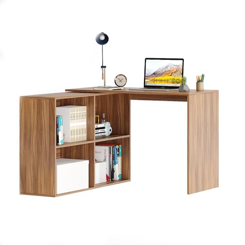 Image of FURNEASER Maggen Engineered Wood Study Table, Workstation, Rotatable Computer Laptop, WFH Office Desk Gaming Table with Storage, Large (Exotic Teak)