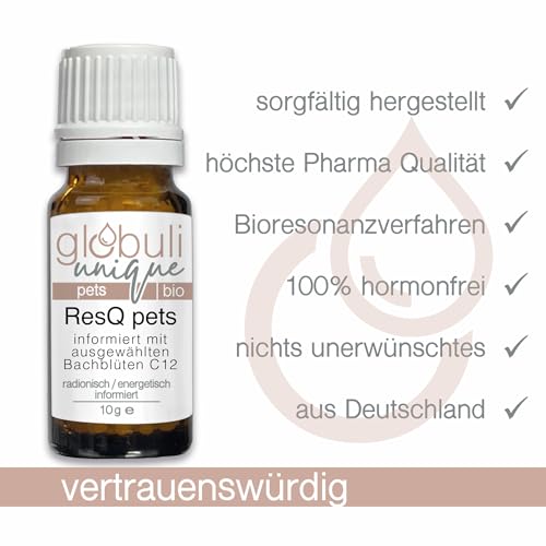 ResQ pets Bachblüten Bio Globuli · Relax für Hund & Katze/Haustiere · bei Angst, Stress, Panik, zur Beruhigung, Gewitter, Sylvester Feuerwerk · globuli unique · 10 g ca. 1100 St. · DE-ÖKO-007