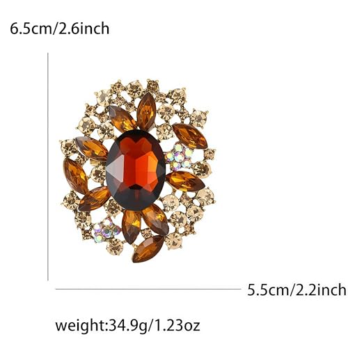 Image of Wedding Bridal Big Crystal Rhinestone Bouquet Brooch Pin for Women (Champagne Vintage Flower)