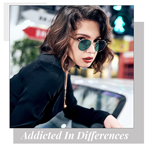 Veda Tinda Vision Vintage Small Round Polarized Sunglasses Classic Retro Circle Green Lens Sun Glasses For Women Men Uv400 Protection With Sunglasses Chain C14S17 #TOP3