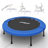 Physionics® Mini Trampolin - Klappbar, Ø81/91/96/102/114/122cm, bis 100 kg, Schwarz-Blau - Minitrampolin, Indoor und Outdoor Bodentrampolin für Erwachsene, Fitness, Sport, Jumping