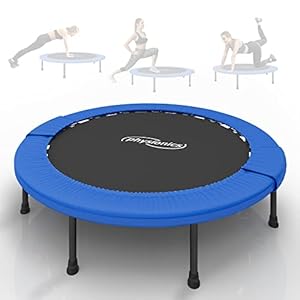 Physionics® Mini Trampolin - Klappbar, Ø81/91/96/102/114/122cm, bis 100 kg, Schwarz-Blau - Minitrampolin, Indoor und Outdoor Bodentrampolin für Erwachsene, Fitness, Sport, Jumping