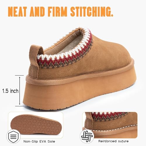 Image of FITORY Women's Suede Slipper Platform Short Mini Boots for Winter | Fur Fleece, Casual Comfortable Shoes, Breathable and Warm, Cozy & Lightweight for Indoor and Outdoor