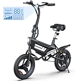 Urban Go Folding Electric Bike for Adults, 20MPH Max Speed & 25.5 Miles Range(PAS), 500W Peak Motor & Removable Battery, 14' Electric Bicycle with LCD Display, Commuter Ebike for Adults & Teens, Black