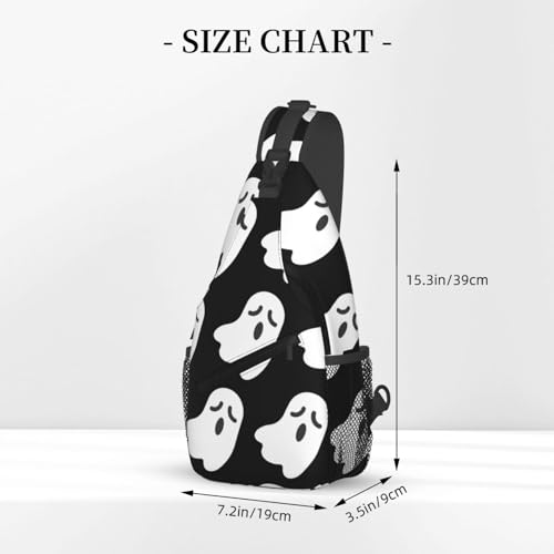 White Ghost Halloween Print Diagonally Sling Bag,Crossbody Sling Backpack Shoulder Chest Bag For Women Men Hiking3