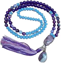 Japamala Ametista 108 contas Pedras Naturais Ágata e Jade Roxa