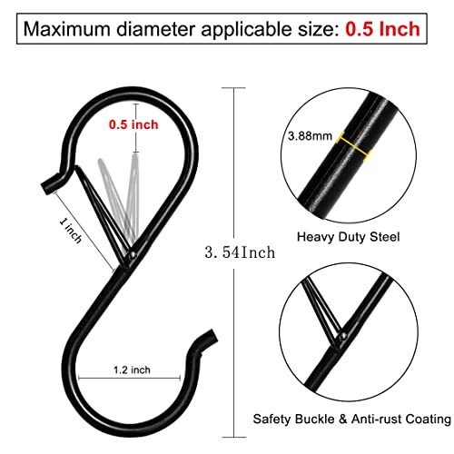 17 Pcs S Hooks For Hanging, Heavy Duty S Shaped Hooks Black, Kitchen Hooks, Closet Rod S Hanger Hooks For Plants, Pots, Towels And Bags, With Safety Buckle Design, 3.5 Inch #TOP3